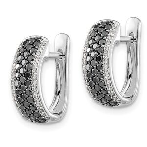 Sterling Silver Black Hoop Earring Simulated diamonds Black gothic Sparkly